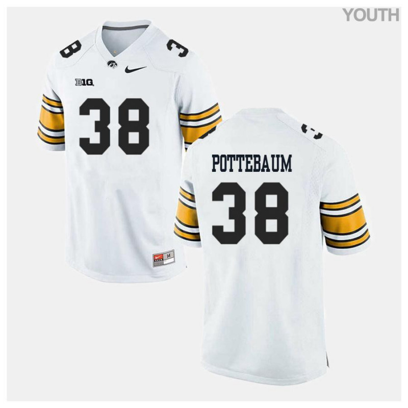 Youth Iowa Hawkeyes NCAA #38 Monte Pottebaum White Authentic Nike Alumni Stitched College Football Jersey WP34M68WI